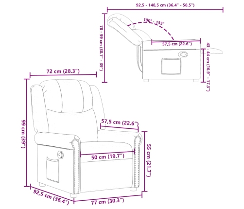 Sillón reclinable cuero sintético negro brillante