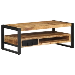 Mesa de centro de madera maciza de mango rugosa 90x50x36 cm