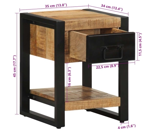 Mesita de noche madera maciza de mango 35x34x45 cm