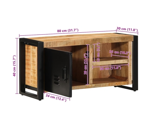 Mueble de TV madera maciza de mango rugosa 80x30x40 cm