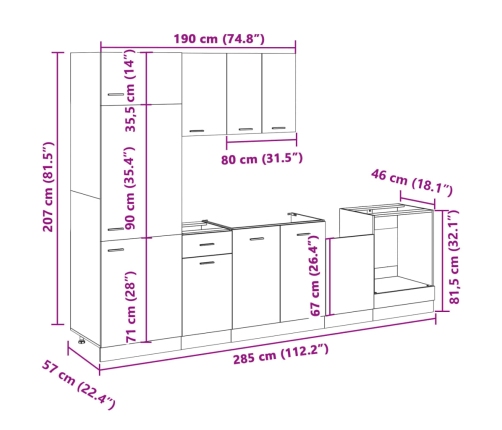 Set de muebles de cocina 7 pzas madera ingeniería roble Sonoma