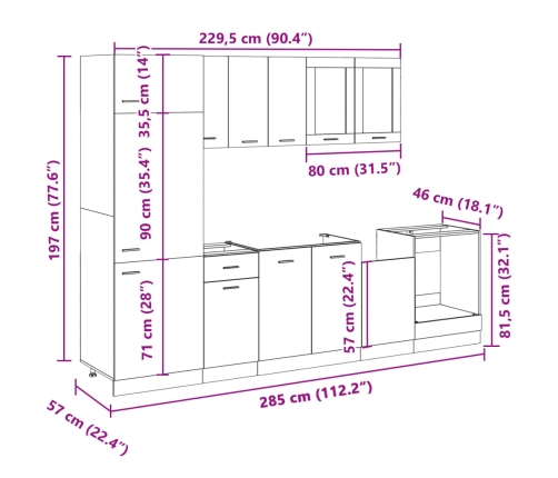 Set muebles de cocina 8 pzas madera de ingeniería roble Sonoma