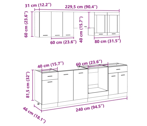 Set muebles de cocina 8 pzas madera de ingeniería roble Sonoma