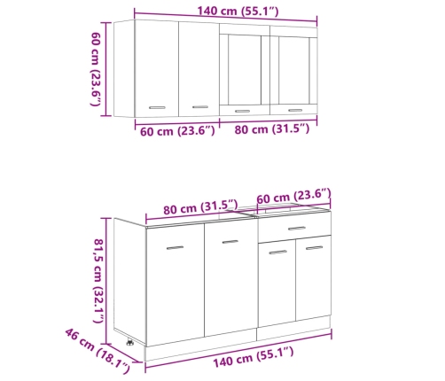 Set de muebles de cocina 4 pzas madera ingeniería roble Sonoma