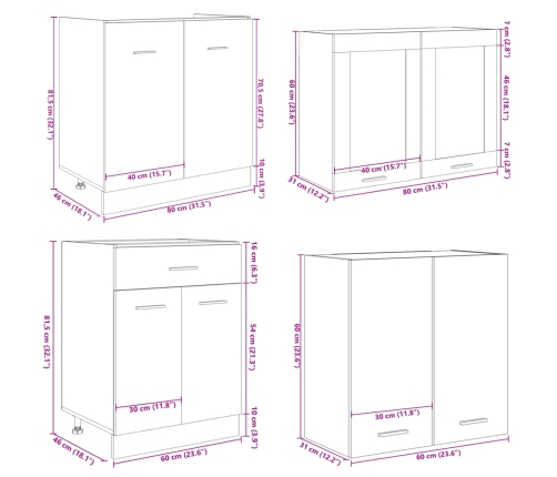 Set de muebles de cocina 4 pzas madera ingeniería roble Sonoma