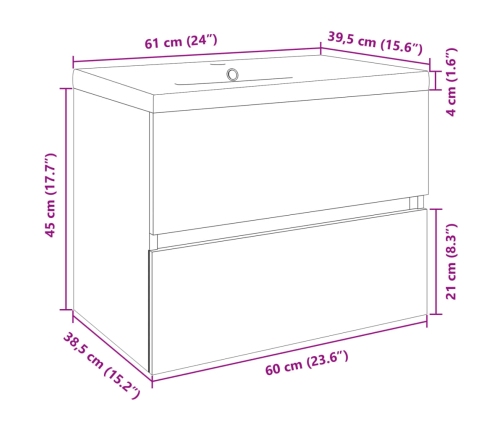 Set de muebles de baño 2 pzas cerámica y madera de ingeniería