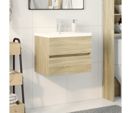 Set de muebles de baño 2 pzas cerámica y madera de ingeniería