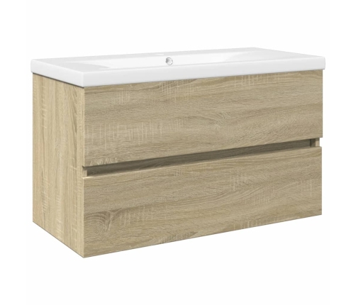 Set de mueble de baño 2 piezas cerámica y madera de ingeniería