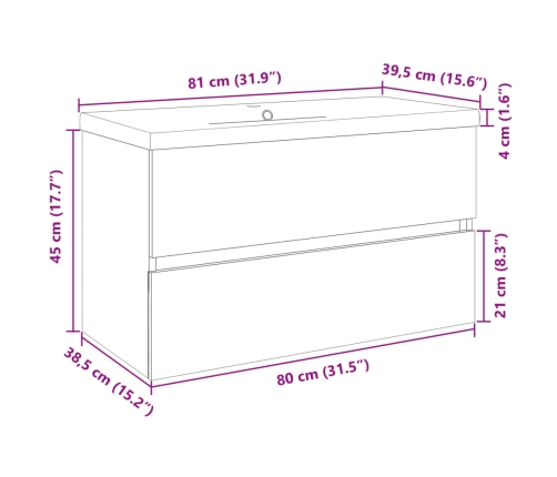 Set de mueble de baño 2 piezas cerámica y madera de ingeniería