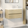 Set de mueble de baño 2 piezas cerámica y madera de ingeniería