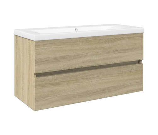 Set de mueble de baño 2 piezas cerámica y madera de ingeniería