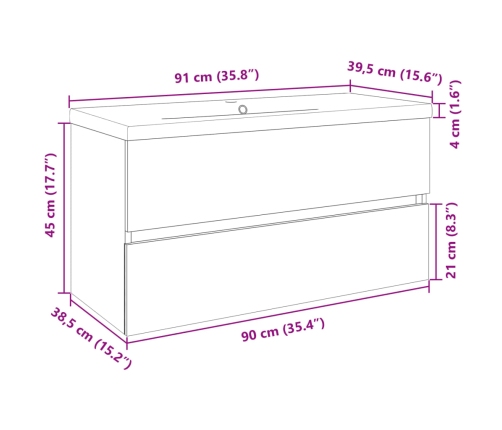 Set de mueble de baño 2 piezas cerámica y madera de ingeniería