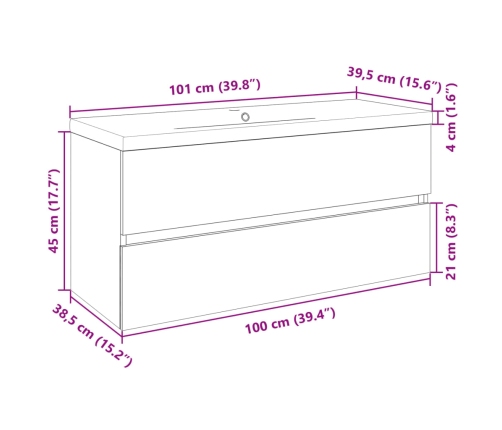 Set de muebles de baño 2 pzas cerámica y madera de ingeniería