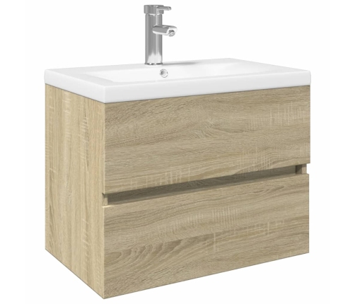 Set de mueble de baño 2 piezas cerámica y madera de ingeniería