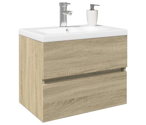 Set de mueble de baño 2 piezas cerámica y madera de ingeniería