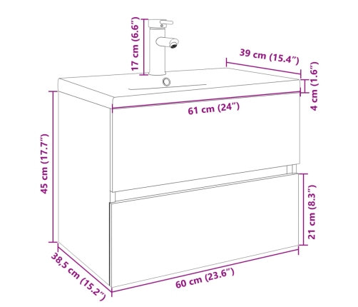 Set de mueble de baño 2 piezas cerámica y madera de ingeniería