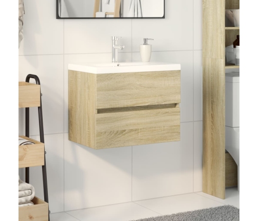 Set de mueble de baño 2 piezas cerámica y madera de ingeniería