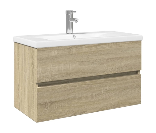 Set de mueble de baño 2 piezas cerámica y madera de ingeniería