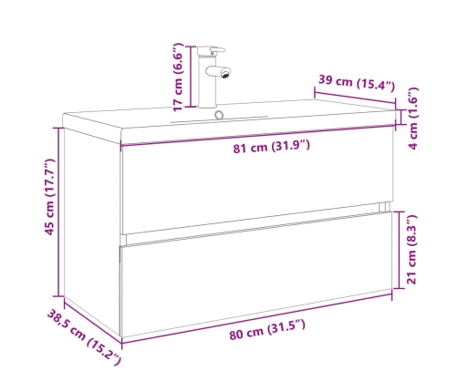 Set de mueble de baño 2 piezas cerámica y madera de ingeniería