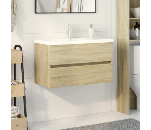 Set de mueble de baño 2 piezas cerámica y madera de ingeniería