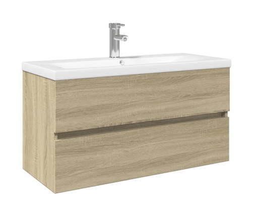 Set de mueble de baño 2 piezas cerámica y madera de ingeniería