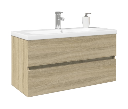 Set de mueble de baño 2 piezas cerámica y madera de ingeniería