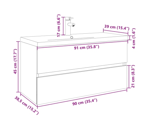 Set de mueble de baño 2 piezas cerámica y madera de ingeniería