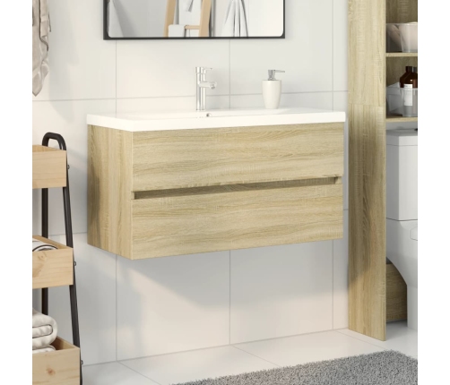 Set de mueble de baño 2 piezas cerámica y madera de ingeniería