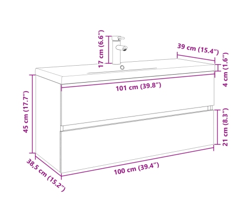 Set de muebles de baño 2 pzas cerámica y madera de ingeniería