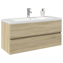 Set de muebles de baño 2 pzas cerámica y madera de ingeniería