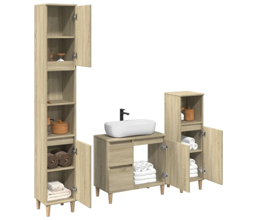 Set de muebles de baño 3 pzas madera contrachapada roble Sonoma