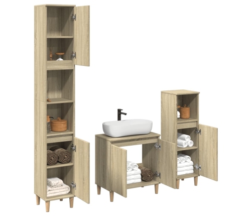 Set de muebles de baño 3 pzas madera contrachapada roble Sonoma