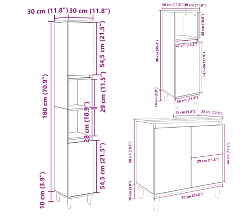 Set de muebles de baño 3 pzas madera contrachapada roble Sonoma