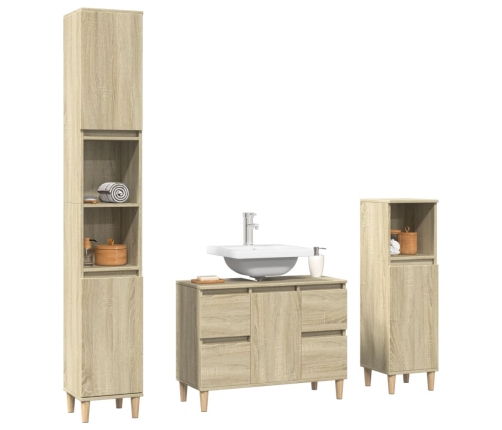 Set de muebles de baño 3 pzas madera contrachapada roble Sonoma