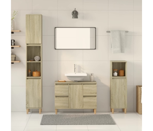 Set de muebles de baño 3 pzas madera contrachapada roble Sonoma