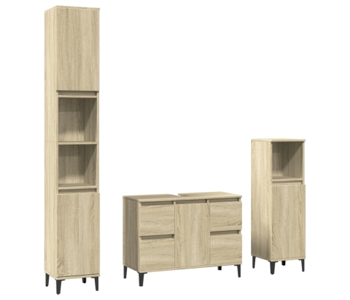 Set de muebles de baño 3 pzas madera contrachapada roble Sonoma