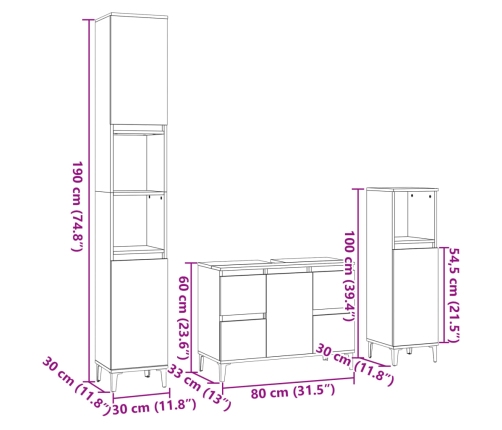 Set de muebles de baño 3 pzas madera contrachapada roble Sonoma