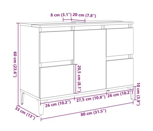 Set de muebles de baño 3 pzas madera contrachapada roble Sonoma