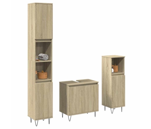 Set de muebles de baño 3 pzas madera contrachapada roble Sonoma