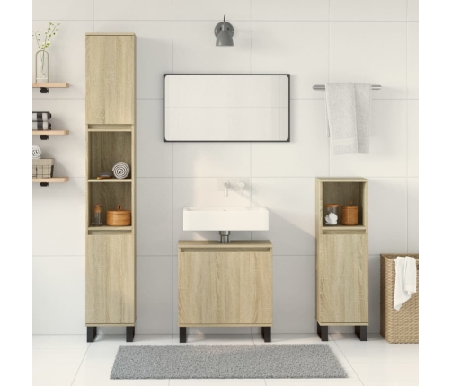 Set de muebles de baño 3 pzas madera contrachapada roble Sonoma