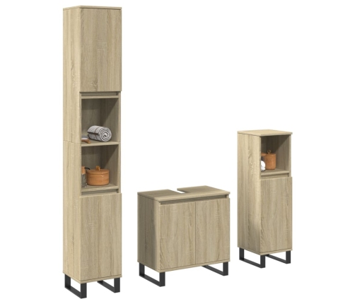 Set de muebles de baño 3 pzas madera contrachapada roble Sonoma