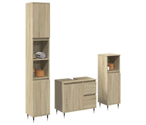 Set de muebles de baño 3 pzas madera contrachapada roble Sonoma