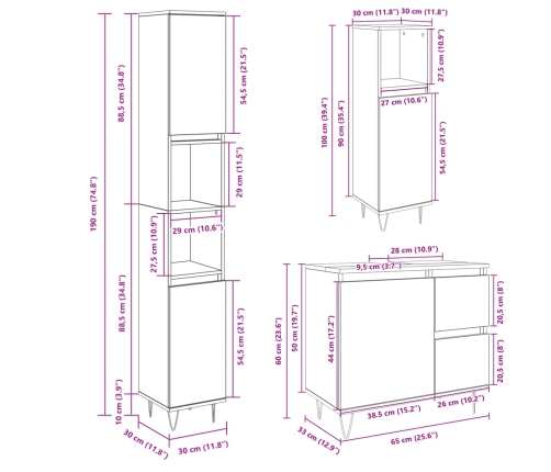 Set de muebles de baño 3 pzas madera contrachapada roble Sonoma