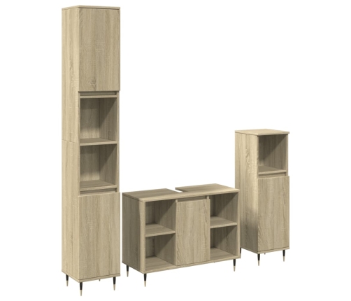 Set de muebles de baño 3 pzas madera contrachapada roble Sonoma