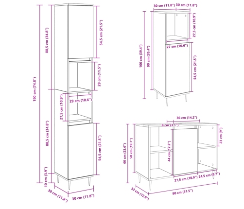 Set de muebles de baño 3 pzas madera contrachapada roble Sonoma