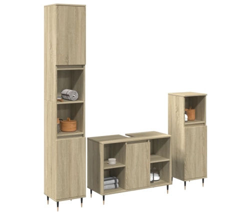 Set de muebles de baño 3 pzas madera contrachapada roble Sonoma