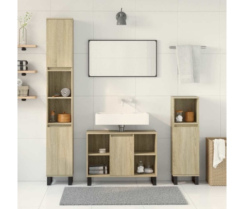 Set de muebles de baño 3 pzas madera contrachapada roble Sonoma