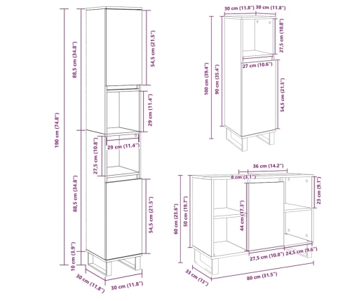 Set de muebles de baño 3 pzas madera contrachapada roble Sonoma