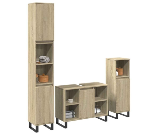 Set de muebles de baño 3 pzas madera contrachapada roble Sonoma