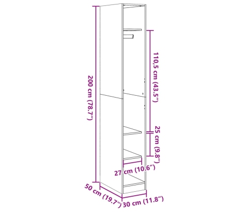 Armario de madera de ingeniería madera envejecida 30x50x200 cm